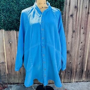 We The Free Lovely Cornflower Blue Relaxed Fit 100% Cotton Shirt with Pockets
